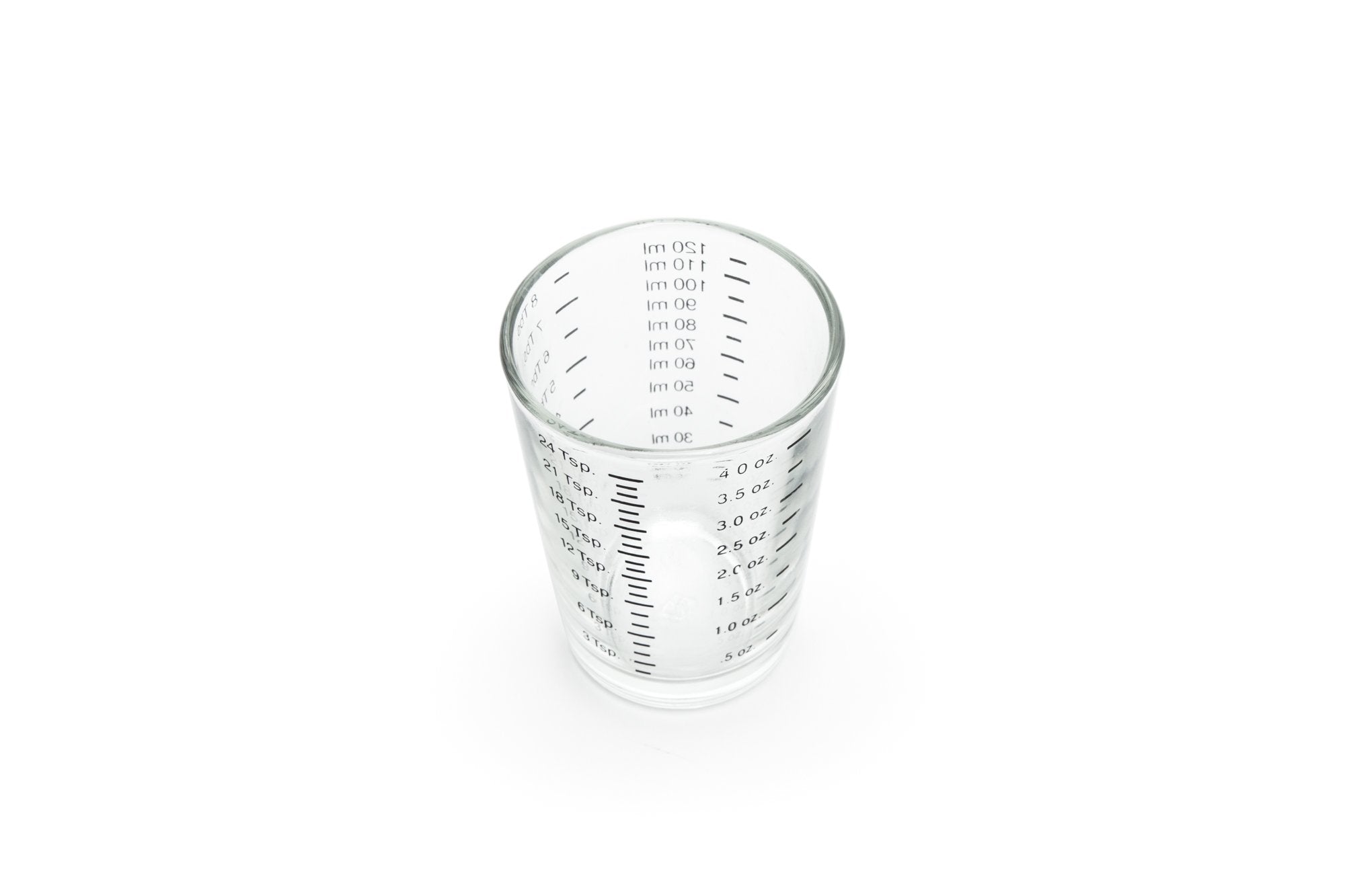 Fox Run Mini Multi-Purpose Liquid and Dry Measuring Shot Glass, Set of 2, 4-Ounce Cups, Clear, Small
