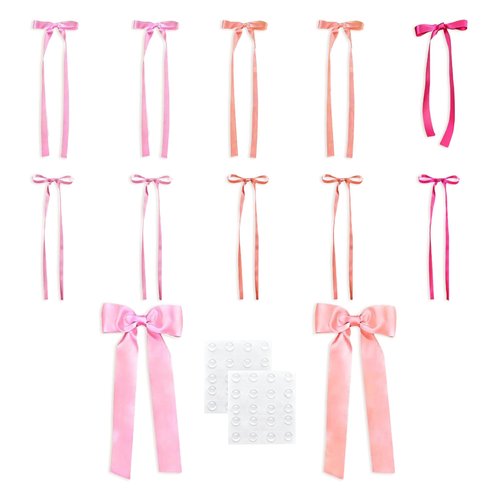 16 Pcs Pink Bow Wall Decor, Coquette Ribbon Bows Hanging Decorations for Girls Room, Nursery, Birthday Party, Baby Shower, Wedding Backdrop and Aesthetic Room Decor