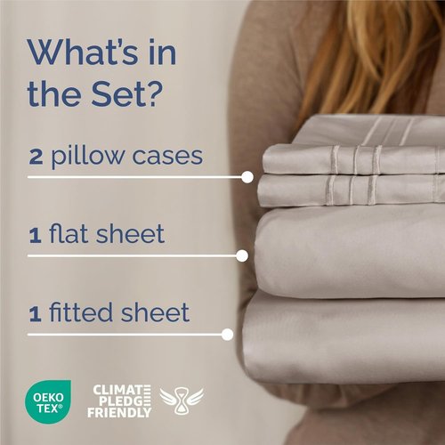 King Size 4-Piece Sheet Set | Comfy Cooling Bed Sheets - Luxury Hotel Quality - Deep Pockets, Soft & Wrinkle-Free - Oeko-Tex Certified - Light Grey