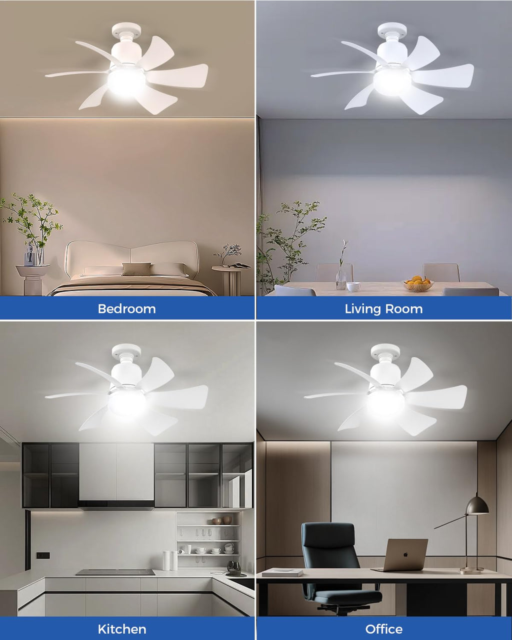 AURALK Socket Fan Light, 16.5" Small Ceiling Fans with Lights and Remote, Super Bright, 1800 Lumens, 3 Colors 3000K-6500K, Dimmable Screw in LED Light Bulb for Bedroom, Kitchen, Living Room