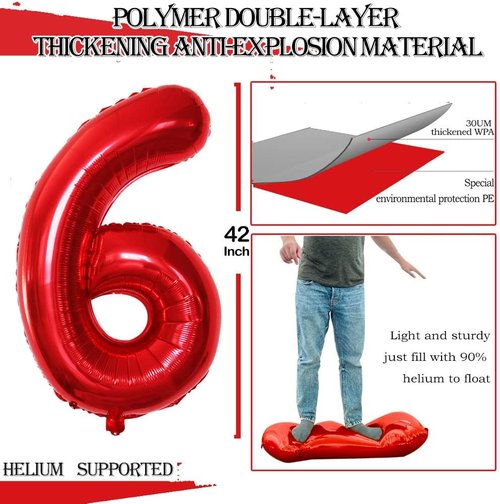 GOER 16-Inch Jumbo Foil Balloons - Sweet 16 Birthday Party Decorations | Red Helium Balloons for 61st Birthday
