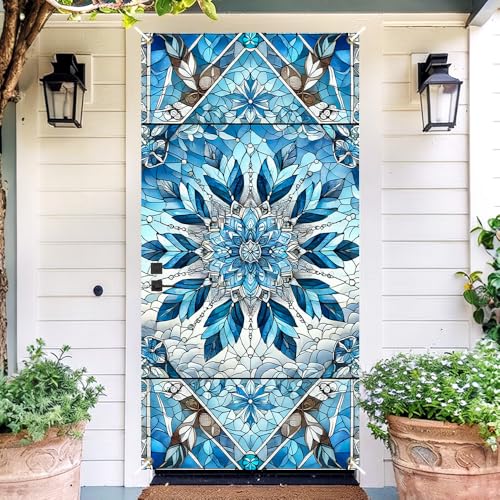 Blue Mandala Stained Glass Door Cover - 35x71in Art