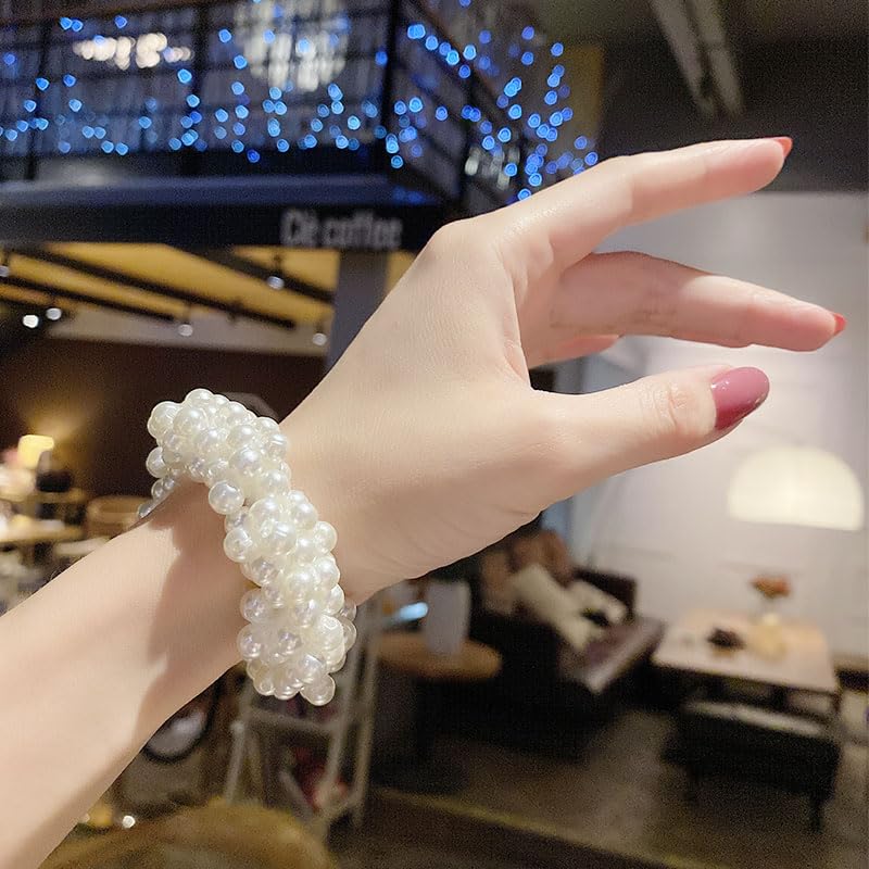 Pearl Beaded Stretch Bracelet & Hair Tie 2-in-1 Stackable Jewelry