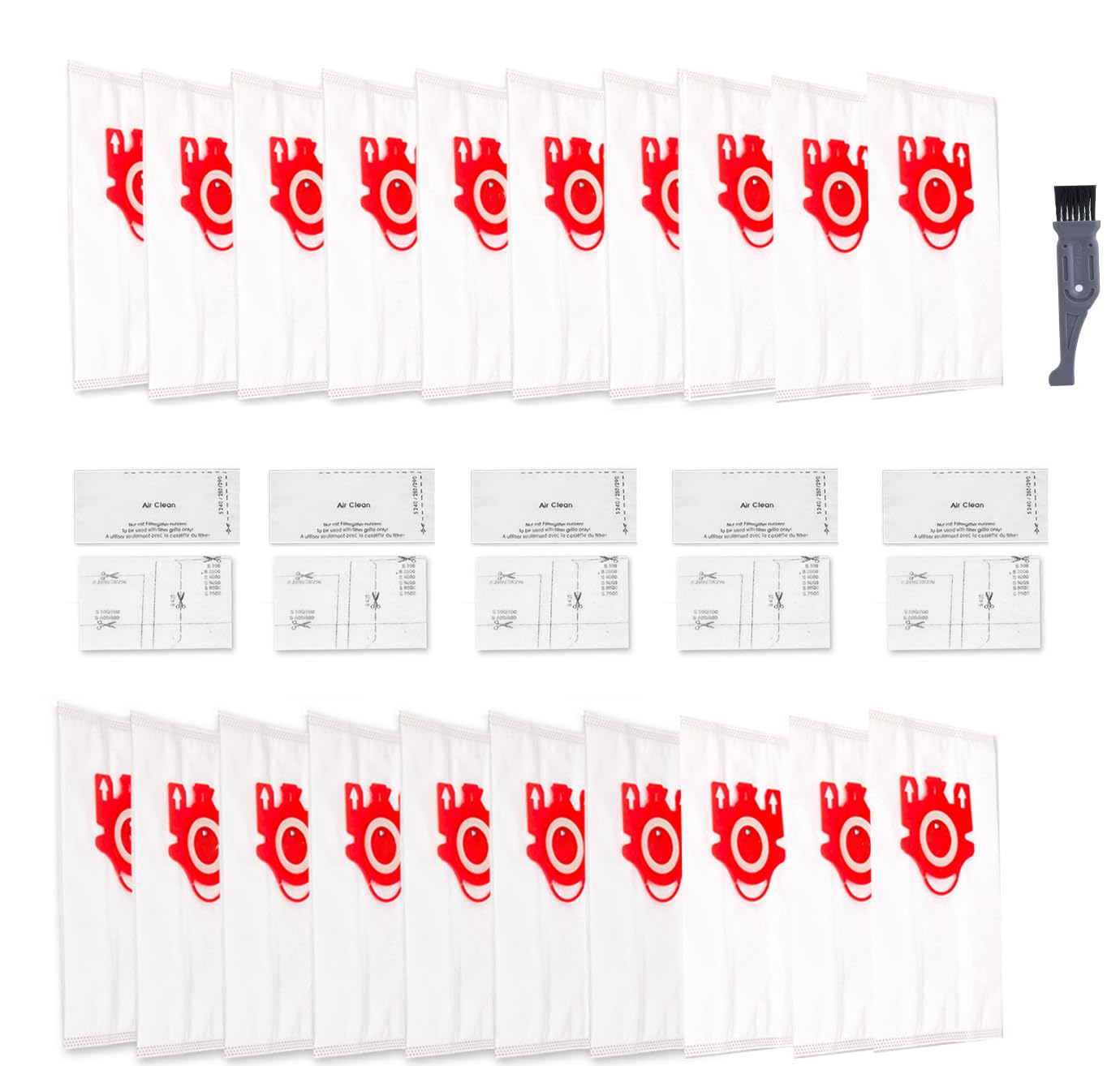 20 Pack 3D Airclean Bags Replacement for Miele FJM Vacuum Compact C1 Compact C2 Complete C1 S241, S290, S300i, S500, S700, S4, S6 Series,5 Motor Protection Filters 5 Air Clean Filters