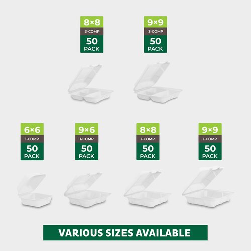 Freshware Clamshell Take Out Food Containers with Lids [9x9 200-Pack] Disposable To Go Containers, Biodegradable Sugarcane To Go Boxes - Paper Food Container - Microwave & Freezer Safe, Stackable