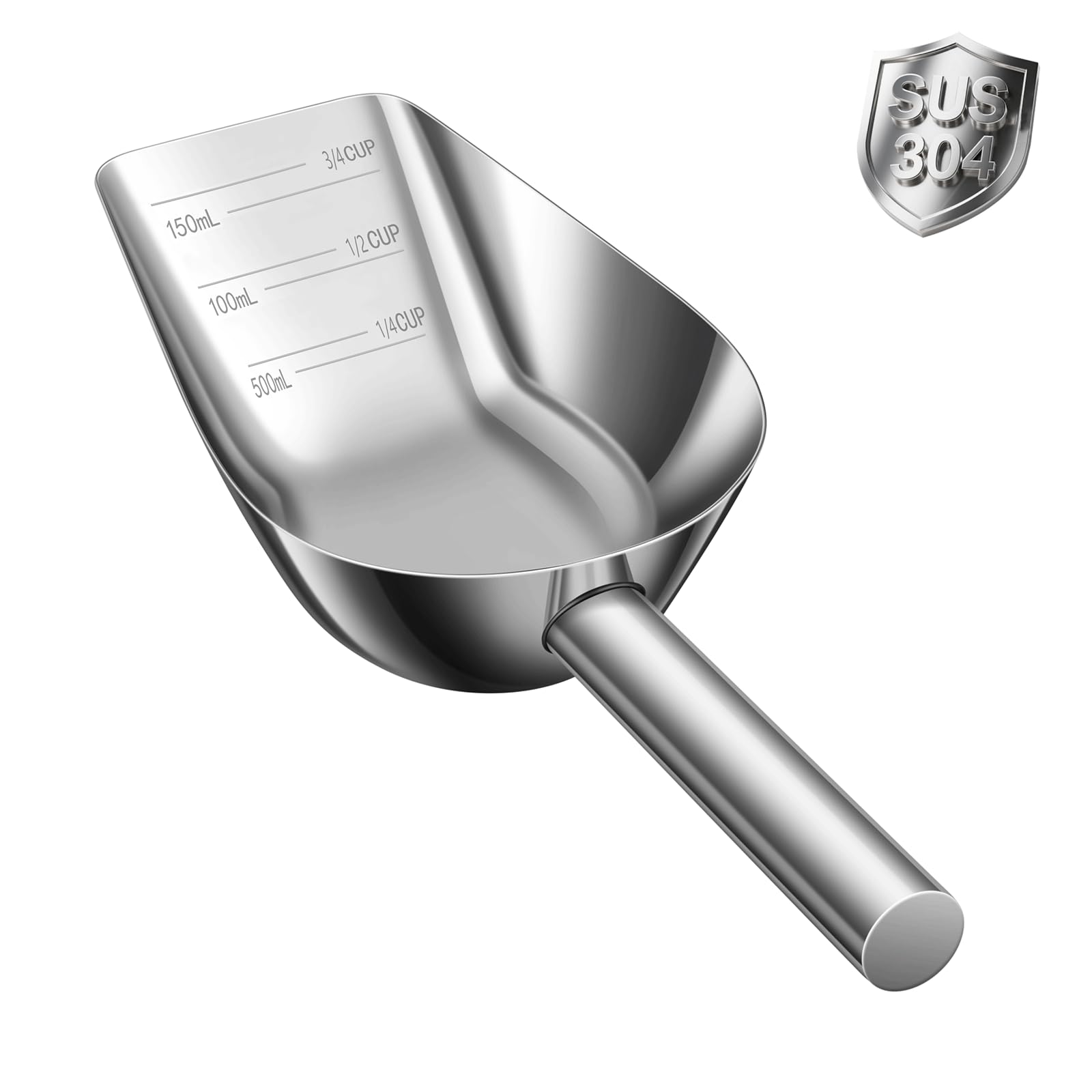 Mutclord Pet cat-dog food-scoop measuring cup - Food-grade 304 stainless steel material | 3/4 Cup capacity | Precision scale measurements