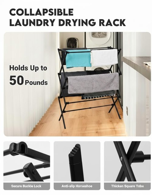 UNICCA 3-Tier Metal Folding Clothes Drying Rack, Laundry Drying Rack Clothing | Collapsible Dryer Racks for Laundry | Indoor & Outdoor,Black