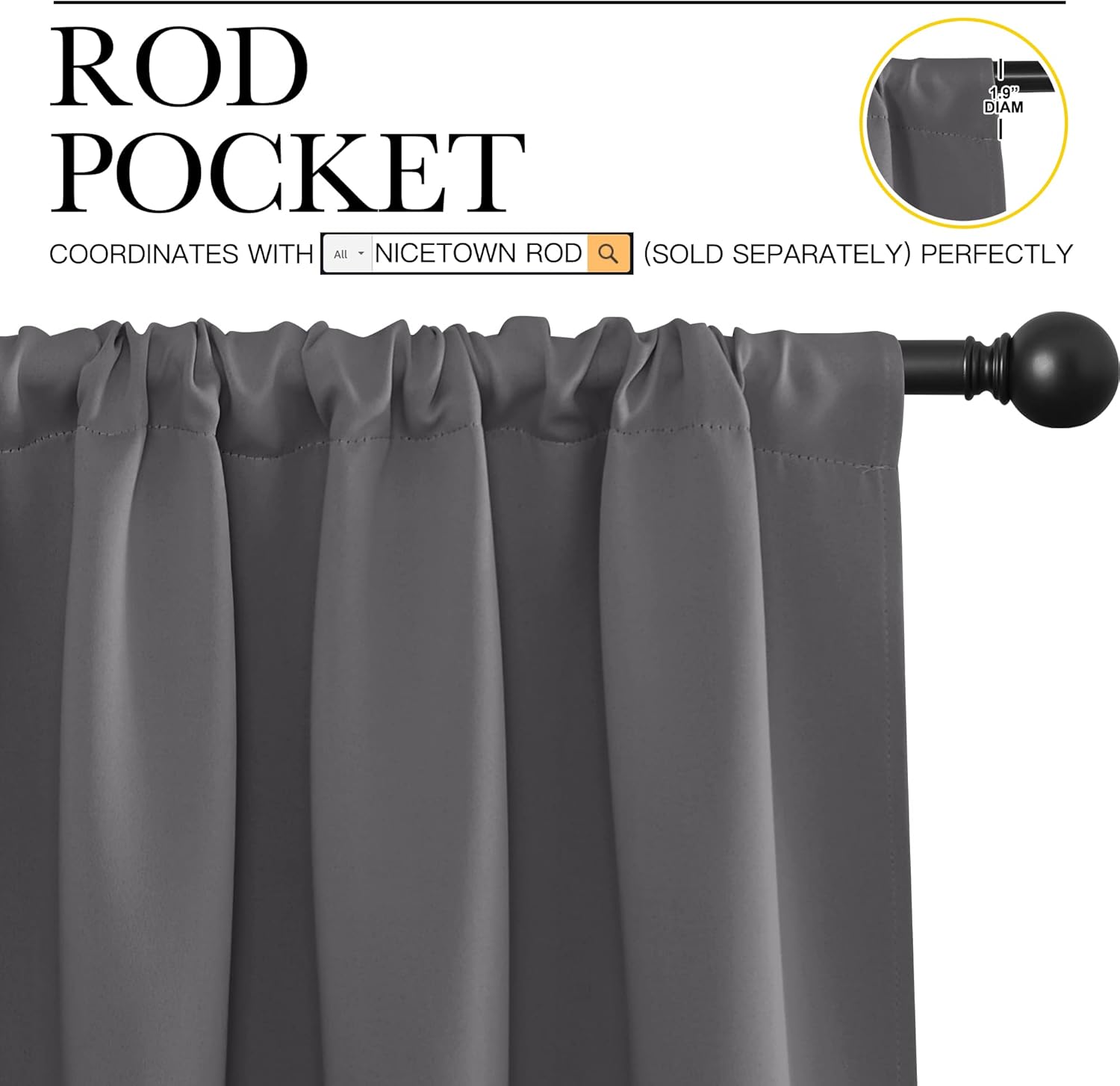 NICETOWN Grey Window Curtains - Thermal Insulated Blackout Drapes for Small Windows | 2 Panels (W42 x L45-Inch)