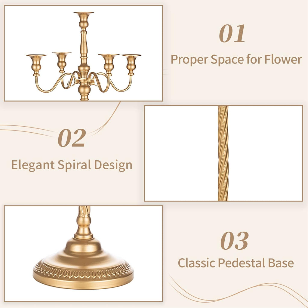 Sziqiqi Gold Floor Candelabra | Tall 5-Arm Candle Holder for Elegant Centerpieces