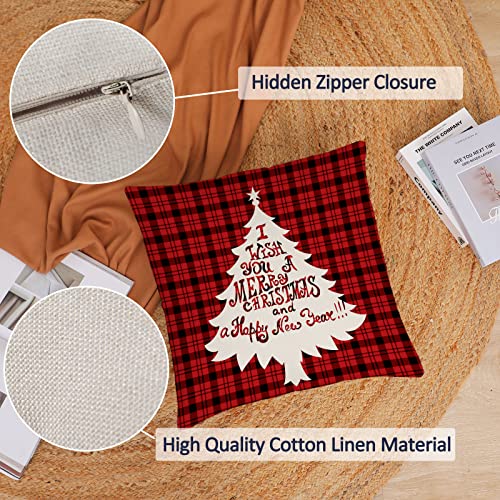 Neatee Living Christmas Pillow Covers, 12x20 Inch Set of 4, Cotton Linen