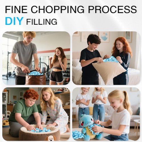 Hem Dgpsy Shredded Memory Foam Filling - Premium Soft Bean Bag Filler, 5lbs Blue & White Pillow Stuffing for Couch Cushion, Dog Bed, Chair - High Density, No Chemical Smell, Easy to Use