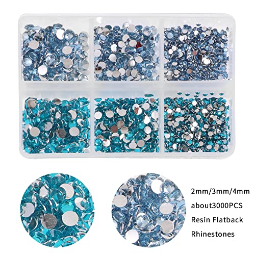 3000pcs Flatback Rhinestones Light Blue & Sapphire Resin Gems for Crafts