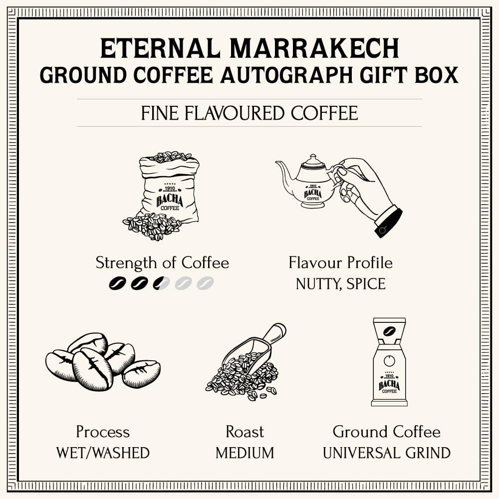 Bacha Coffee | Eternal Marrakech Fine Flavoured, Ground Beans, Medium Roast, 100% Arabica Specialty Coffee, 350g Autograph Collection, Gift Box