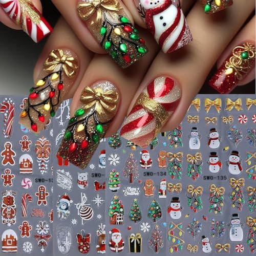 POWPOP 5D Christmas Nail Art Stickers Self-Adhesive Winter Decals