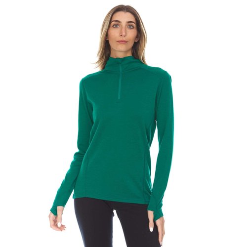 100% Merino Wool - Midweight Womens 1/4 Zip - Midlayer - Emerald Green - XX-Large