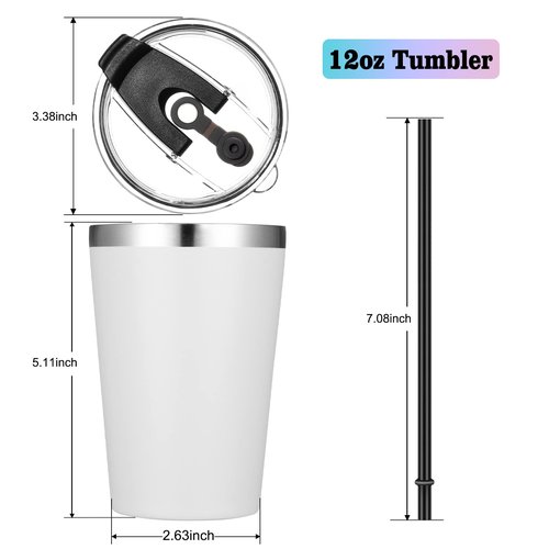 VEGOND 12oz Tumbler Stainless Steel Tumbler bulk Vacuum Insulated Double Wall Travel Tumbler with Lid and Straw Reusable Tumbler, White 12 Pack