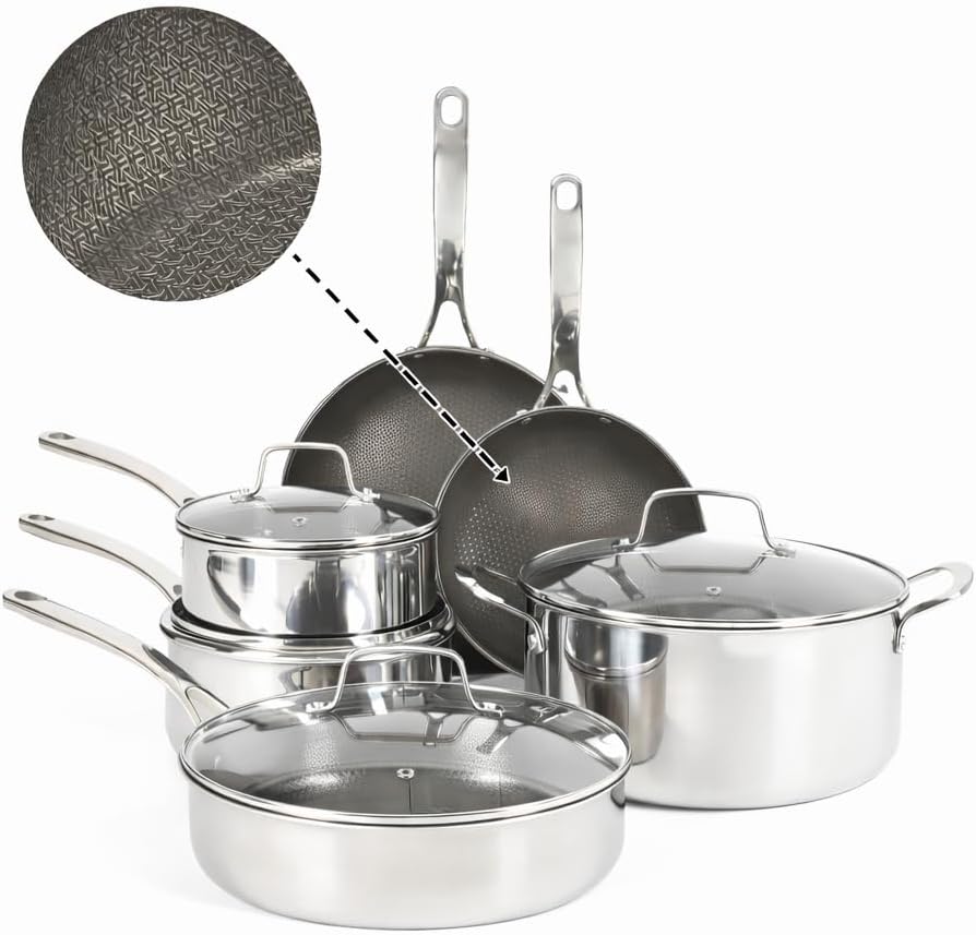 Martha Stewart Nonstick 10-Piece TriPly Stainless Steel Cookware Set - Non-Toxic & Dishwasher Safe