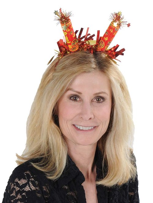 Beistle Lunar New Year Headbands – 2 Pack Red and Gold Firework Burst Headbands with Metallic Fringe Festive Celebration Headwear Cultural Holiday Party Accessories, Adult Size