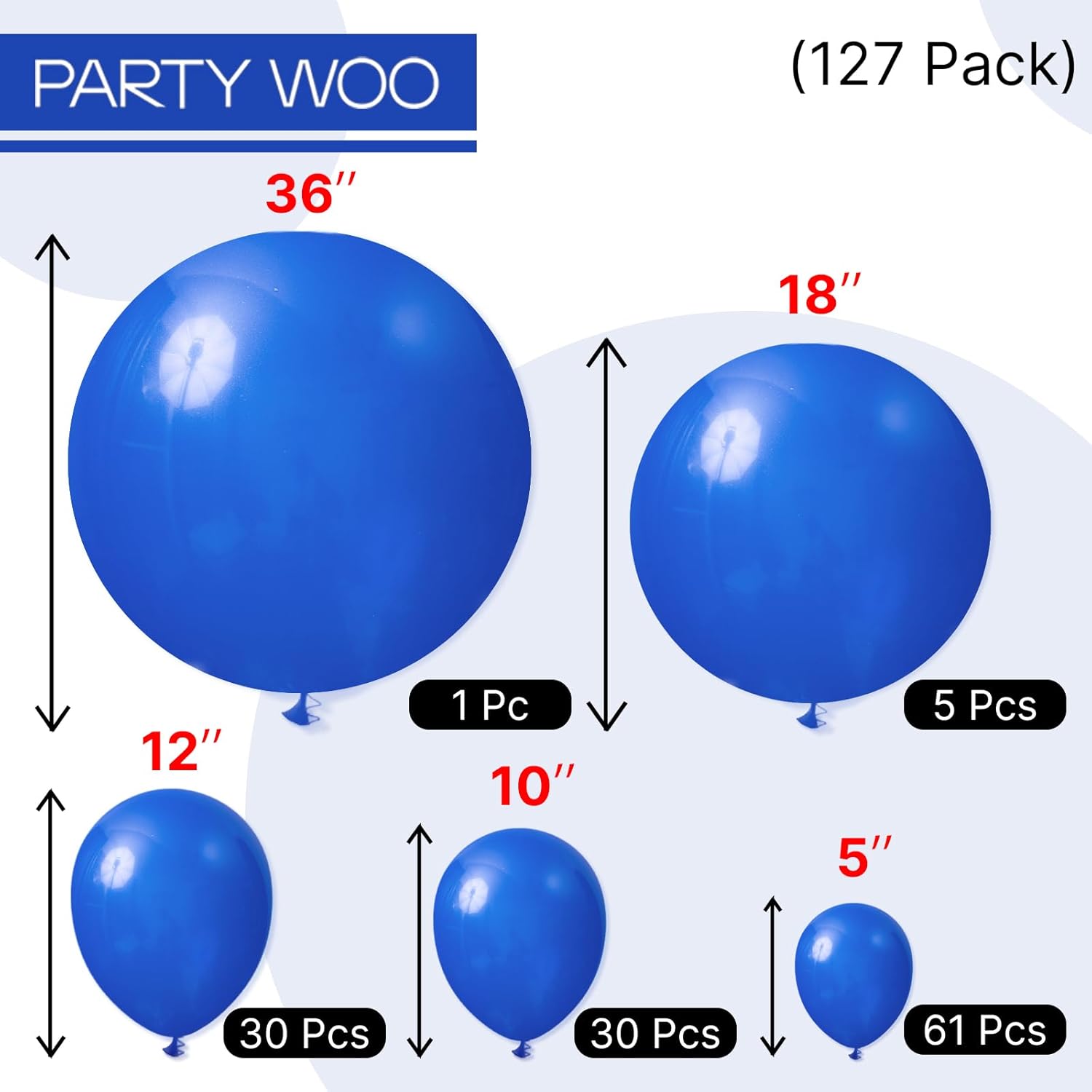 PartyWoo Royal Blue Balloons - 127-Piece Arch Kit for Baby Shower & Graduation | 5-18 Inch Sizes