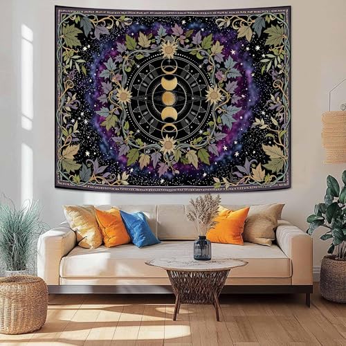 Boho Moon Phase Tapestry - Cosmic Purple 48" x 36" Decor