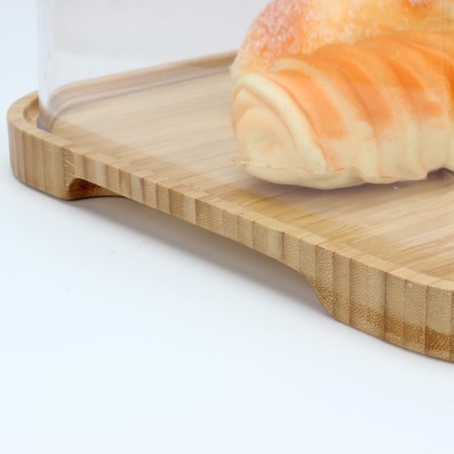 KVMORZE Acrylic Dessert Plate with Base, Bamboo Cake Tray with Clear Acrylic Cover, Cake Fruit Display Server Tray for Kitchen/Birthday/Wedding/Appetizer Dessert& Cheese Serving Platter Rectangular