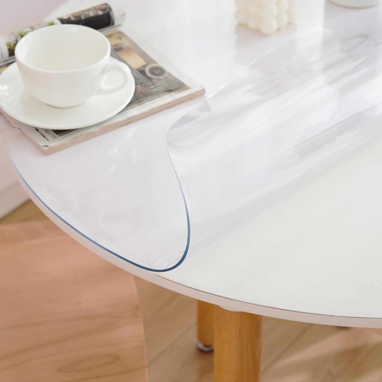Eisdroma 62 Inch Round Clear Table Cover Protector, 2mm Thick Round Clear Protector for Dining Room Table, Waterproof Round Plastic Vinyl Table Pad