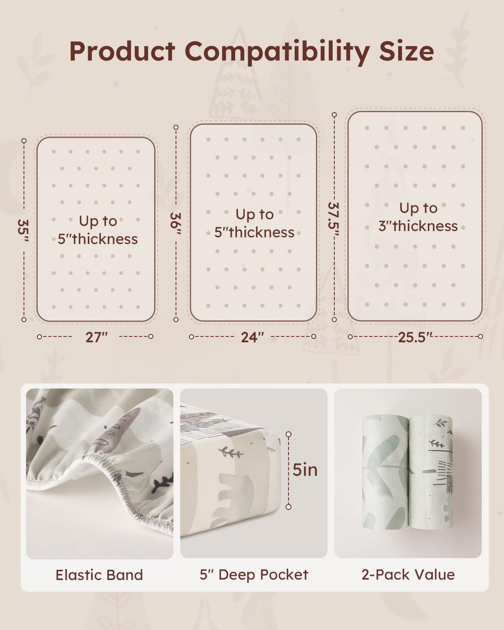 Yoofoss Baby Pack and Play Sheets - Ultra Soft Fitted Mini Crib Sheets for Boys & Girls | 38x26" Forest Bear Design