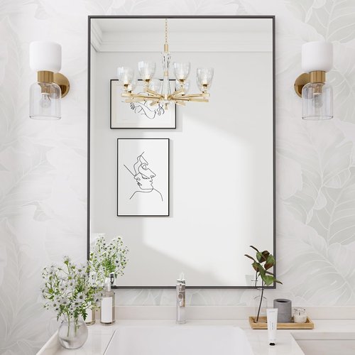 Koonmi Black Rectangle Wall Mirror - 20x30 Inch Aluminum Frame Vanity Mirror for Any Room