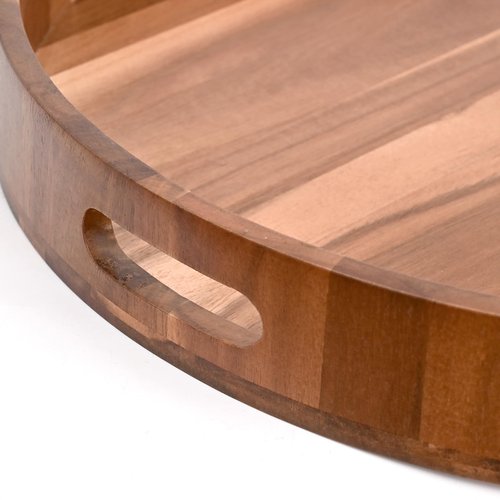 20 Inch Extra Large Round Serving Tray HeavyDuty Acacia Wood Tray for Oversized Ottoman Coffee Table and Counter Giant Decorative Organizational Tray Extensive Kitchen Serveware