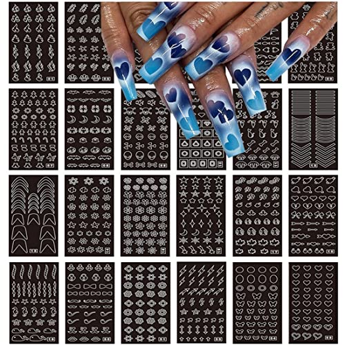 OBENIM HALIM 24 Sheets Airbrush Nail Stencils Stickers Art Decals DIY