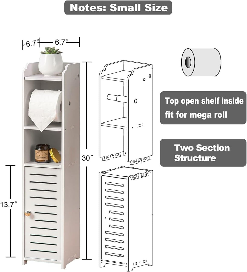 AOJEZOR Toilet Paper Holder Stand | No-Drill PVC Design for Small Bathrooms - Space-Saving Solution
