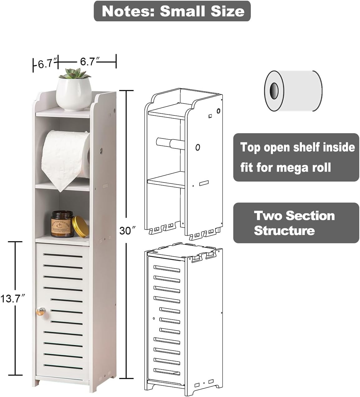 AOJEZOR Toilet Paper Holder Stand | No-Drill PVC Design for Small Bathrooms - Space-Saving Solution