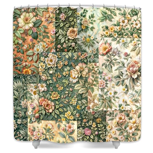JAWO Floral Shower Curtain, Yellow Botanical Bathroom Decor 69x70 Inch