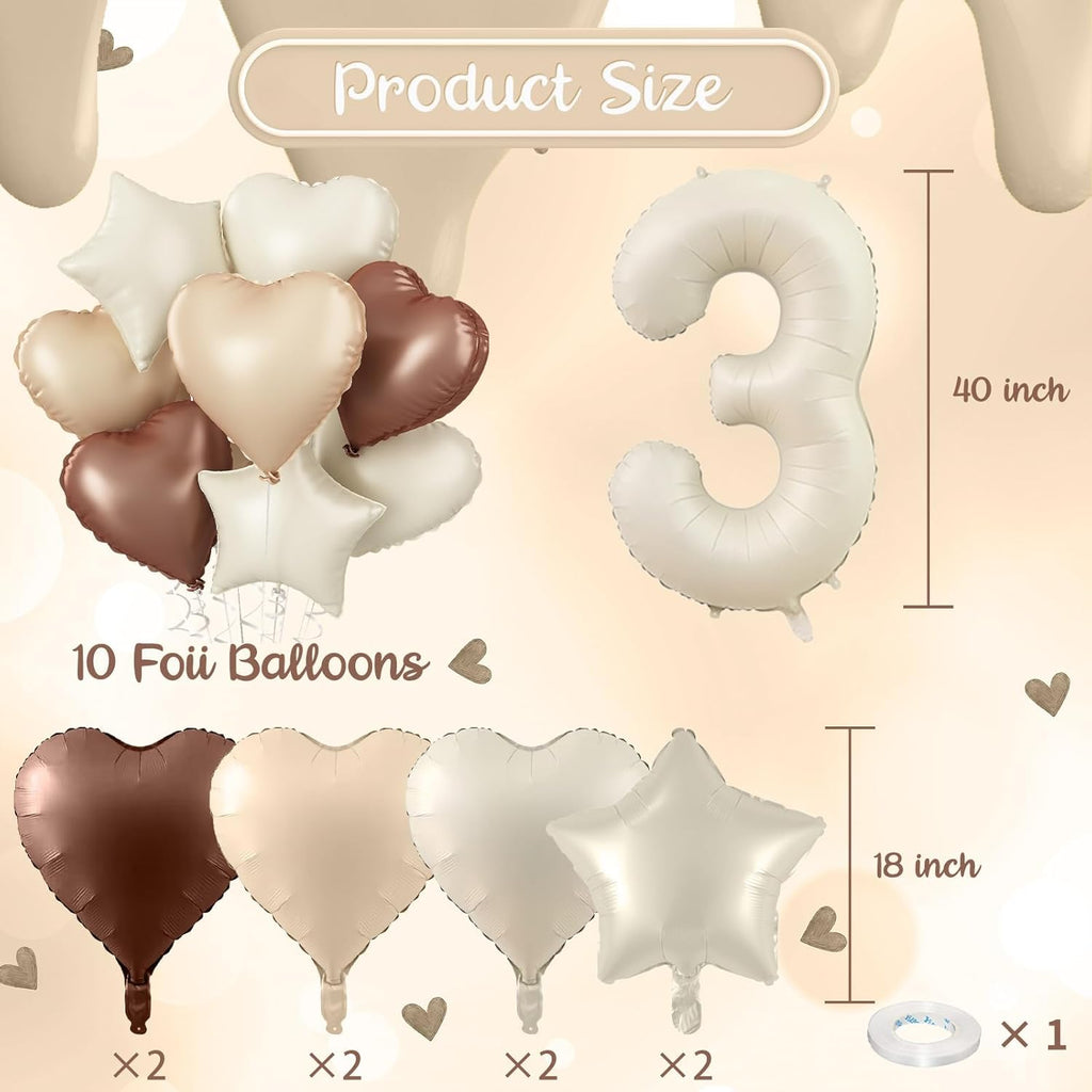 Skiennix 30 Balloons Decor - Beige Nude Apricot Foil Star & Heart Balloons | 40'' White Sand Helium Number 30 for 30th Birthday & Wedding Anniversary Celebrations
