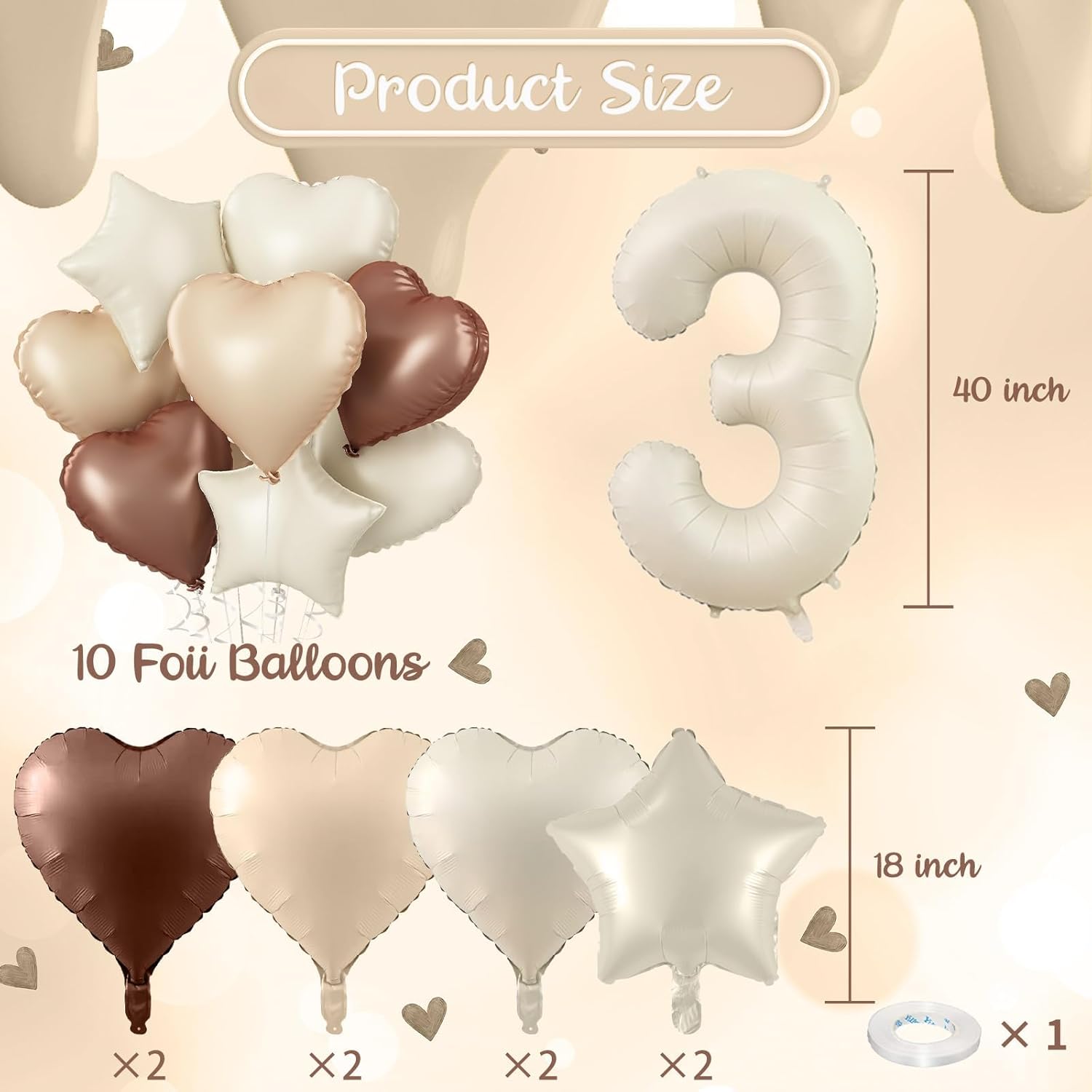 Skiennix 30 Balloons Decor - Beige Nude Apricot Foil Star & Heart Balloons | 40'' White Sand Helium Number 30 for 30th Birthday & Wedding Anniversary Celebrations
