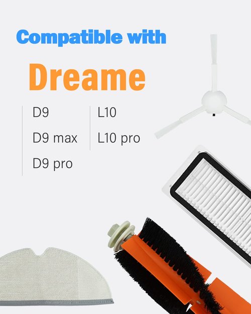 BBT BAMBOOST Replacement Parts fit for Dreame D9,D9 max,D9 pro,L10,L10 pro, Filters Main Rolling Brushes Side Brush Mop Clothes Clearning Pads Accessories(Pack of 13)