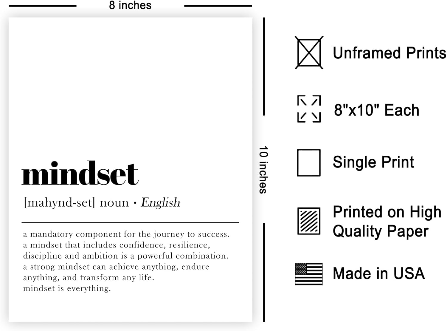 Poster Master Mindset Definition Print - Motivational Typography Wall Art - 8x10 Unframed Decor