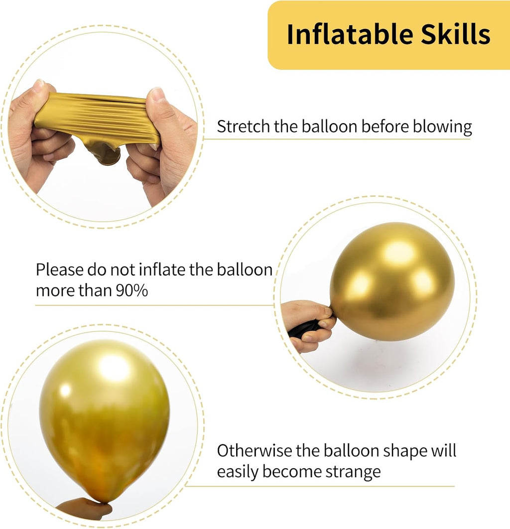 RUBFAC Metallic Gold Balloons - 92pcs Chrome Latex Set for New Year & Birthday Celebrations | 5-18 Inch Sizes