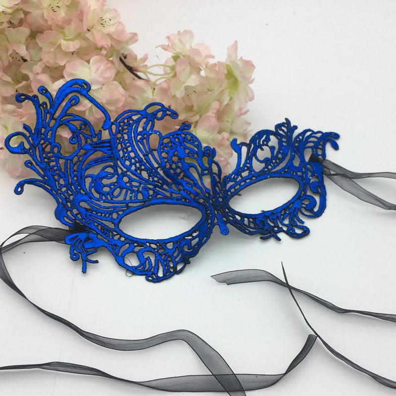 Sexy Lace Masquerade Eye Mask - Blue Floral Lace Carnival Cosplay Accessory