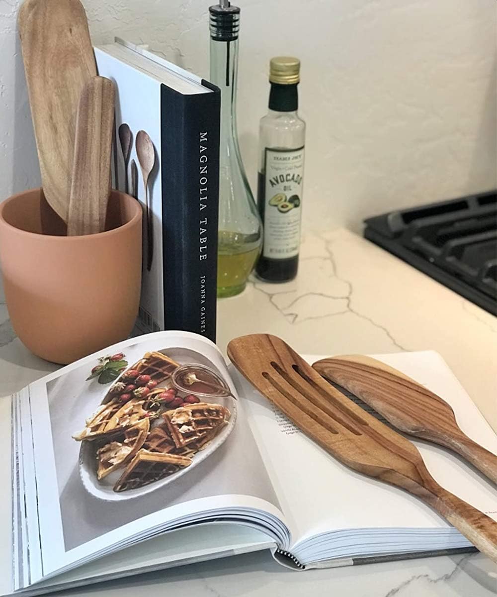 Skiennix Spurtle Set - Natural Acacia Wooden Kitchen Utensils for Cooking & Serving | Set of 4
