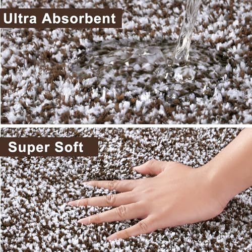 Enqinar Brown and White 17x24 Inch Soft Absorbent Bathroom Rug for Shower Floor