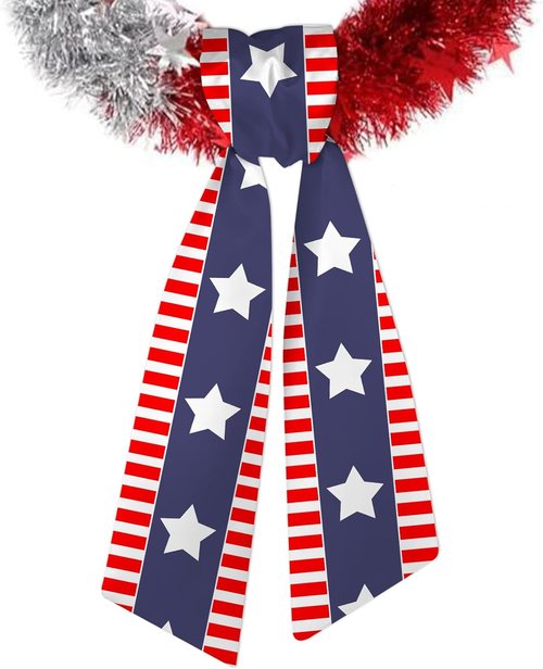 ABTOLS Patriotic Wreath Sash - Red & White Stripe Satin Ribbon for 4th of July Decor | 56'' x 4.5''