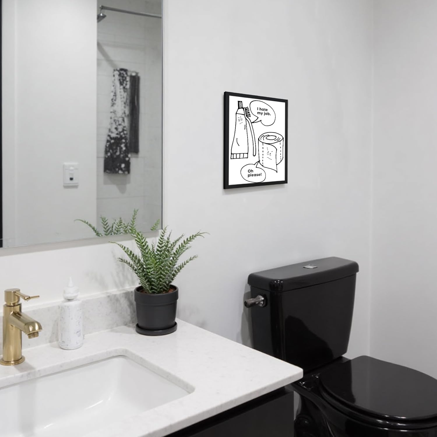 Urmoya Bathroom Wall Art - Funny Black and White Canvas Print | Modern Minimalistic Decor 8x10 Inch