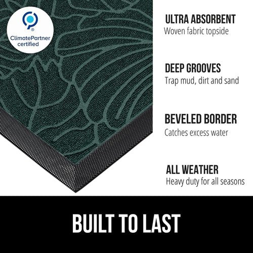 GORILLA GRIP Waterproof All-Season WeatherMAX Doormat - 34x58 Natural Rubber, Stain & Fade Resistant, Easy Clean Green Palm