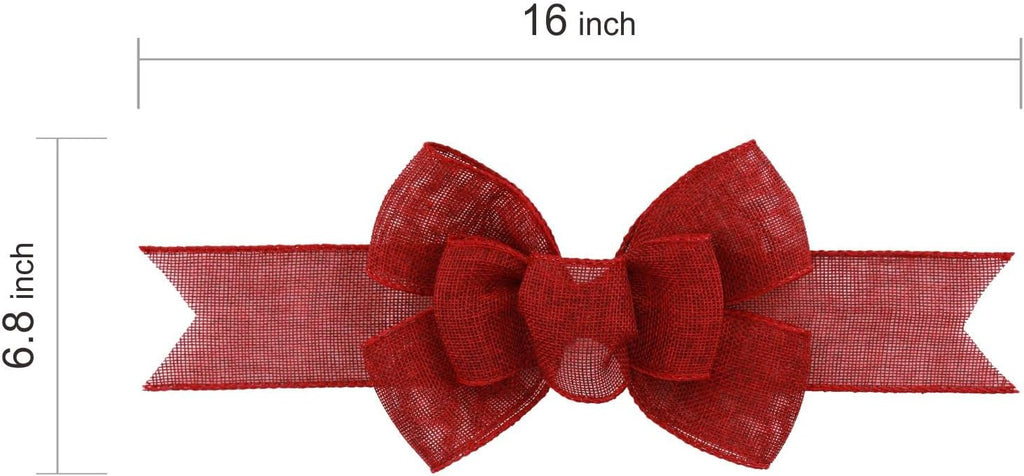 Meseey Burgundy Wired Ribbon Bows - Handmade Premade Burlap for Wreaths & Gift Wrapping | 2 Pcs Set