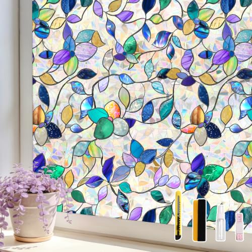 Finnez Stained Glass Window Privacy Film - Rainbow Effect, 17.5" x 78.7"