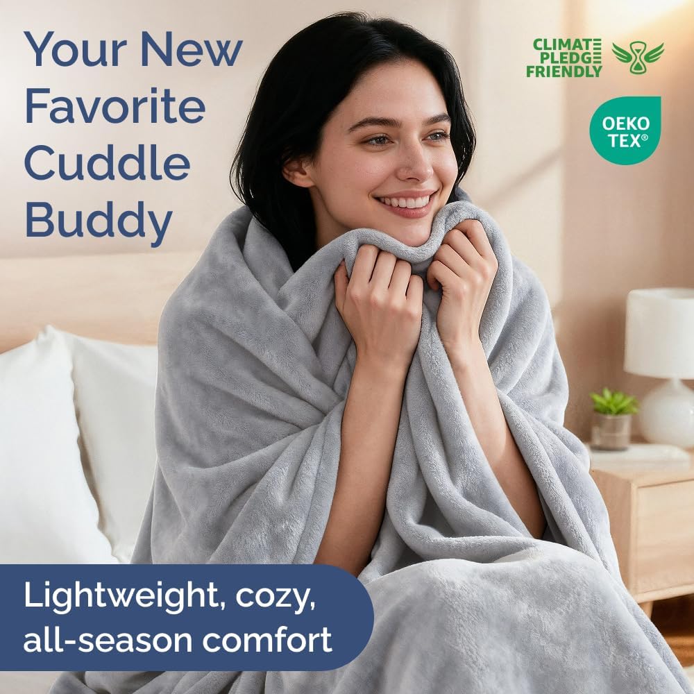 Ultra Soft Fleece Blanket | Queen Size Flannel Luxury - Lightweight, Warm & Breathable Grey Bedding