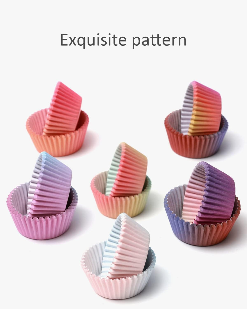 Qiqee Cupcake Liners - 300-Count Food Grade Baking Cups with Gradient Design | Perfect for Parties