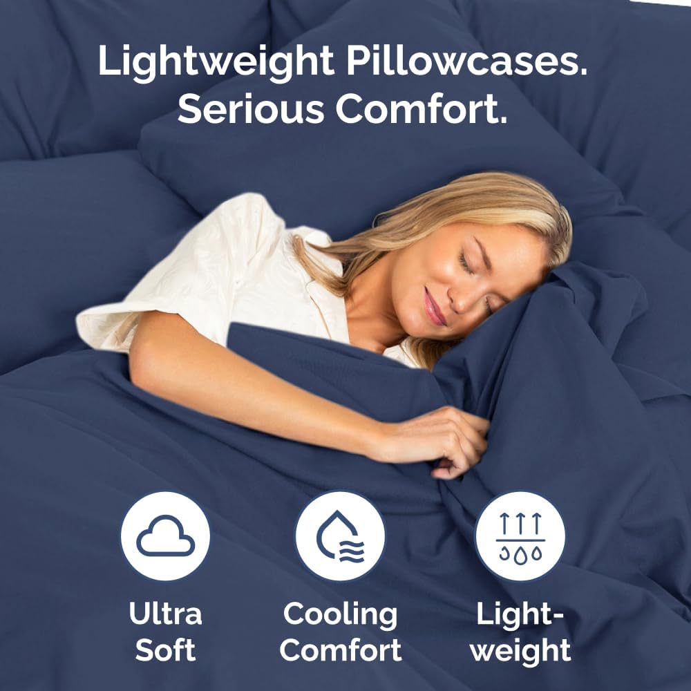 Standard Pillow Cases Set of 2 | Ultra-Soft Hotel Quality Covers - Comfy, Wrinkle-Free & Stain Resistant - Navy Blue