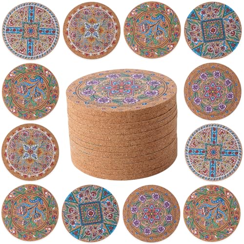 Staruby 12-Piece Cork Coasters for Drinks - 4-Inch Turkish 01 Pattern